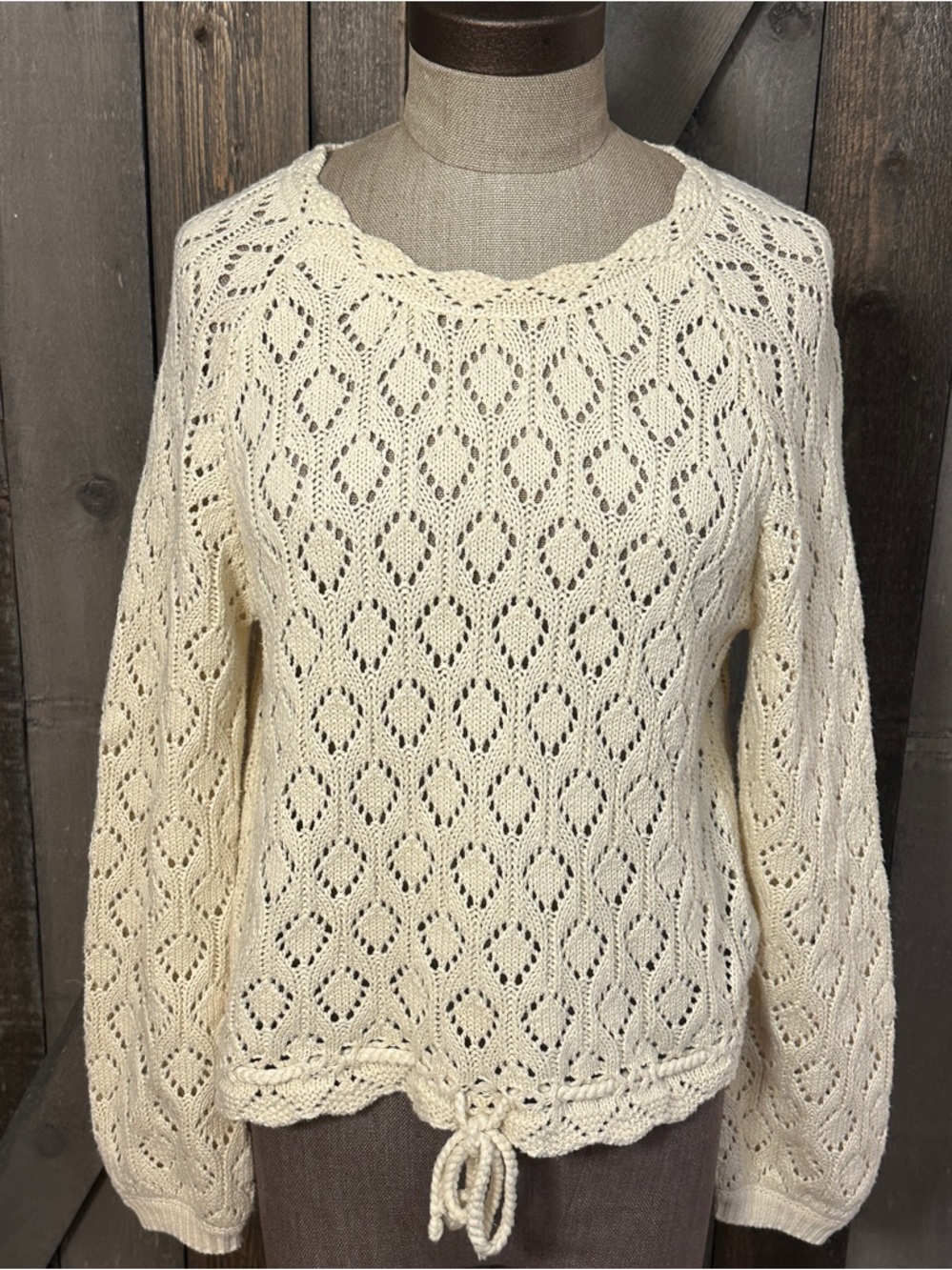 Marine Layer Cream Knit Sweater Cotton Blend Coastal Boho Cottagecore Size Small